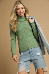 Umgee Textured Crinkle Knit Long Sleeve Top OutfitFlow